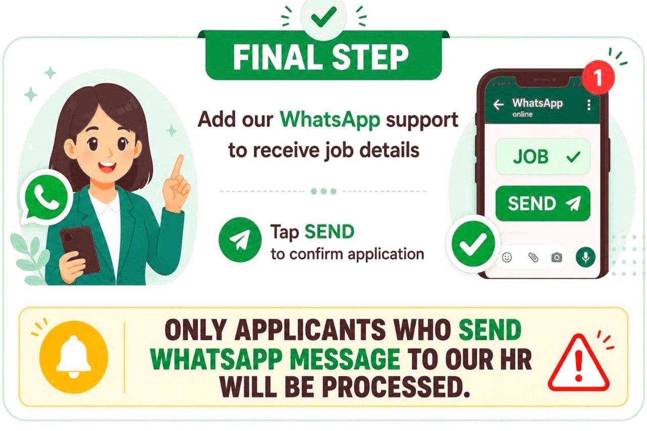 Three steps: fill up the form, send a WhatsApp message, receive the details